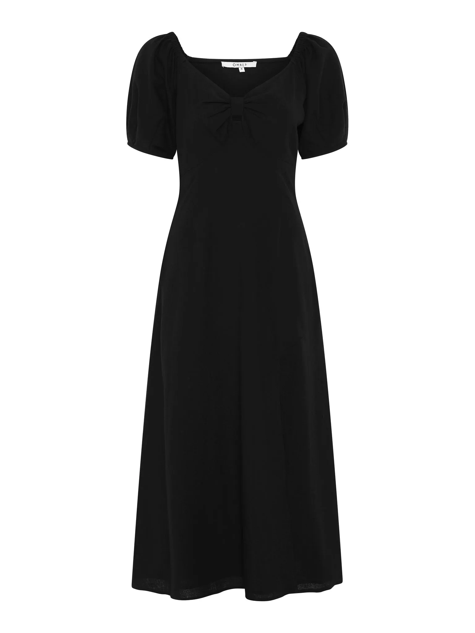 London Linen Bow Detail Midi Dress in Black