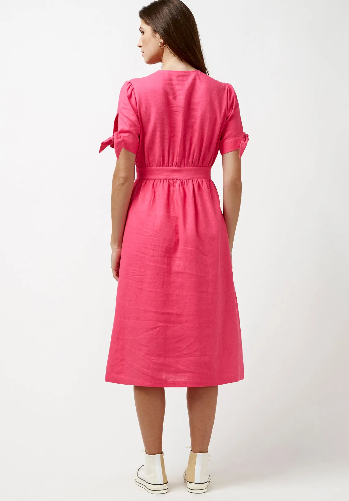 Mariposa Women's Buttoned Linen Dress in Fuchsia - WD0670P