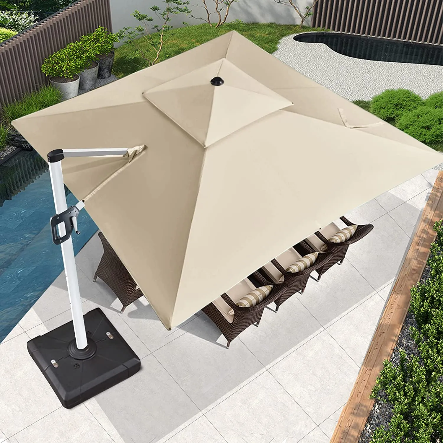 MASTERCANOPY Cantilever Patio umbrella  Square Hanging with Double Layer Canopy