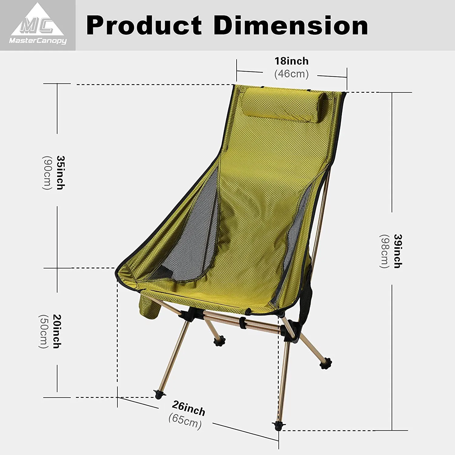 MASTERCANOPY Portable Folding Camping Chair with High Backrest and Carrying Bag