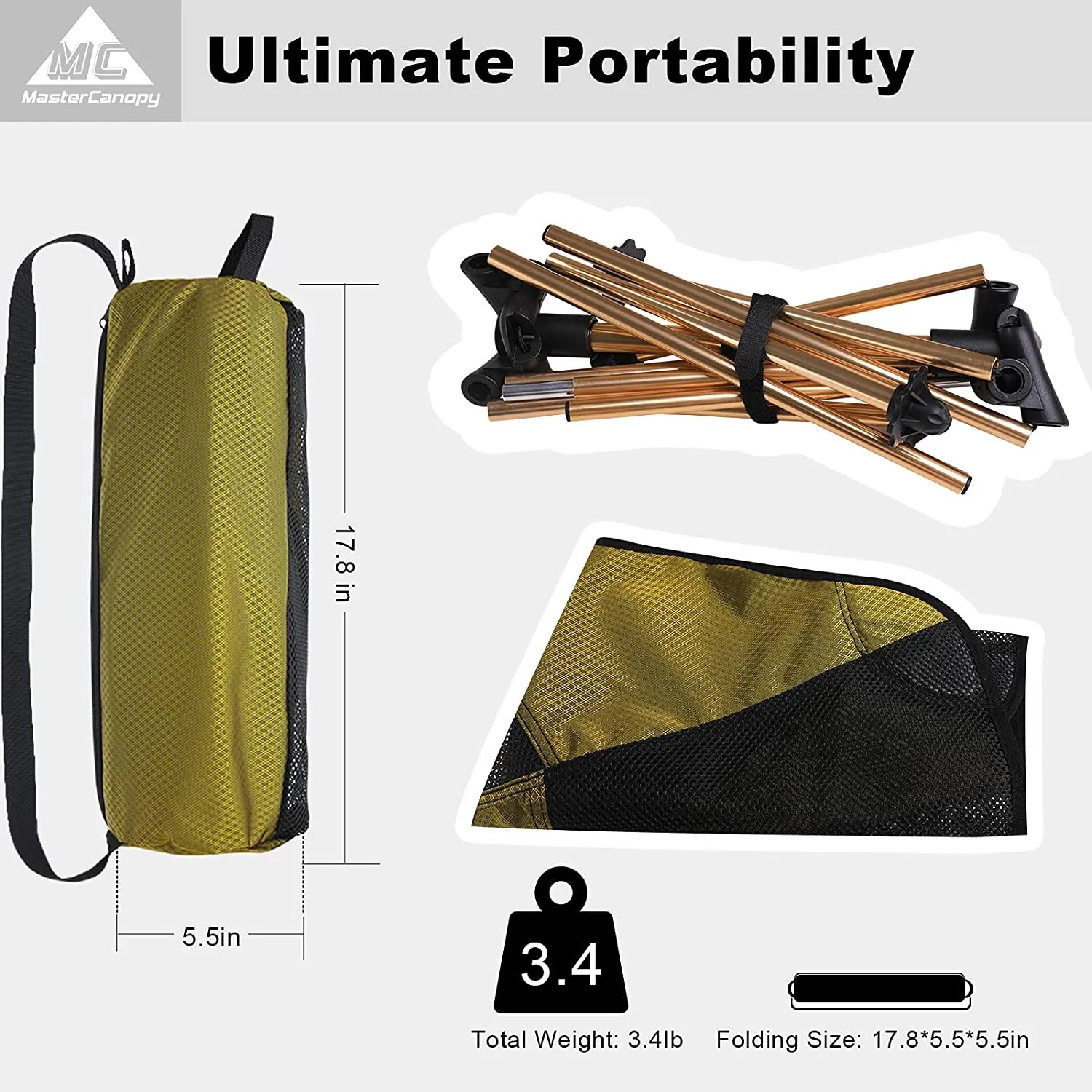 MASTERCANOPY Portable Folding Camping Chair with High Backrest and Carrying Bag