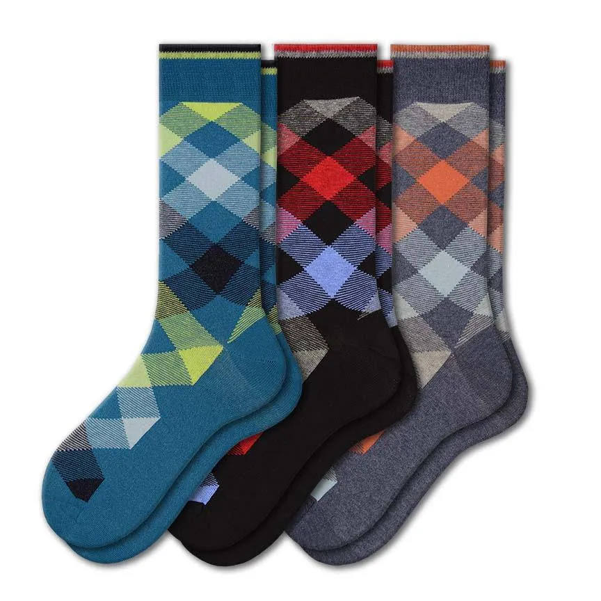 Men's Combed Cotton Socks - Argyle Pattern (3 Pair Packs)