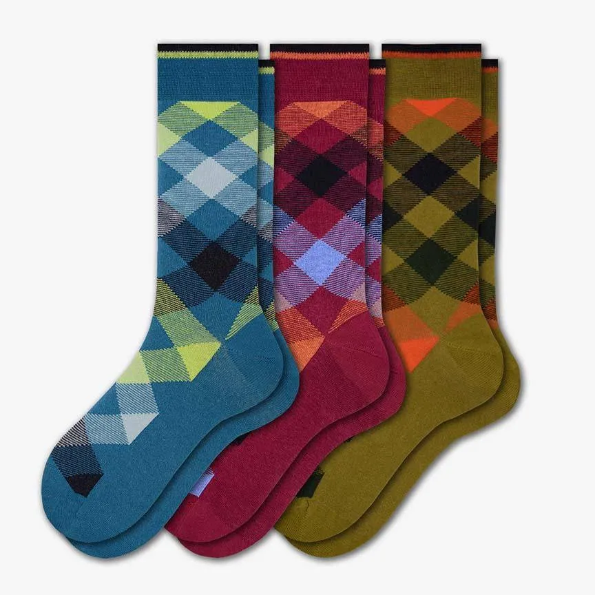 Men's Combed Cotton Socks - Argyle Pattern (3 Pair Packs)