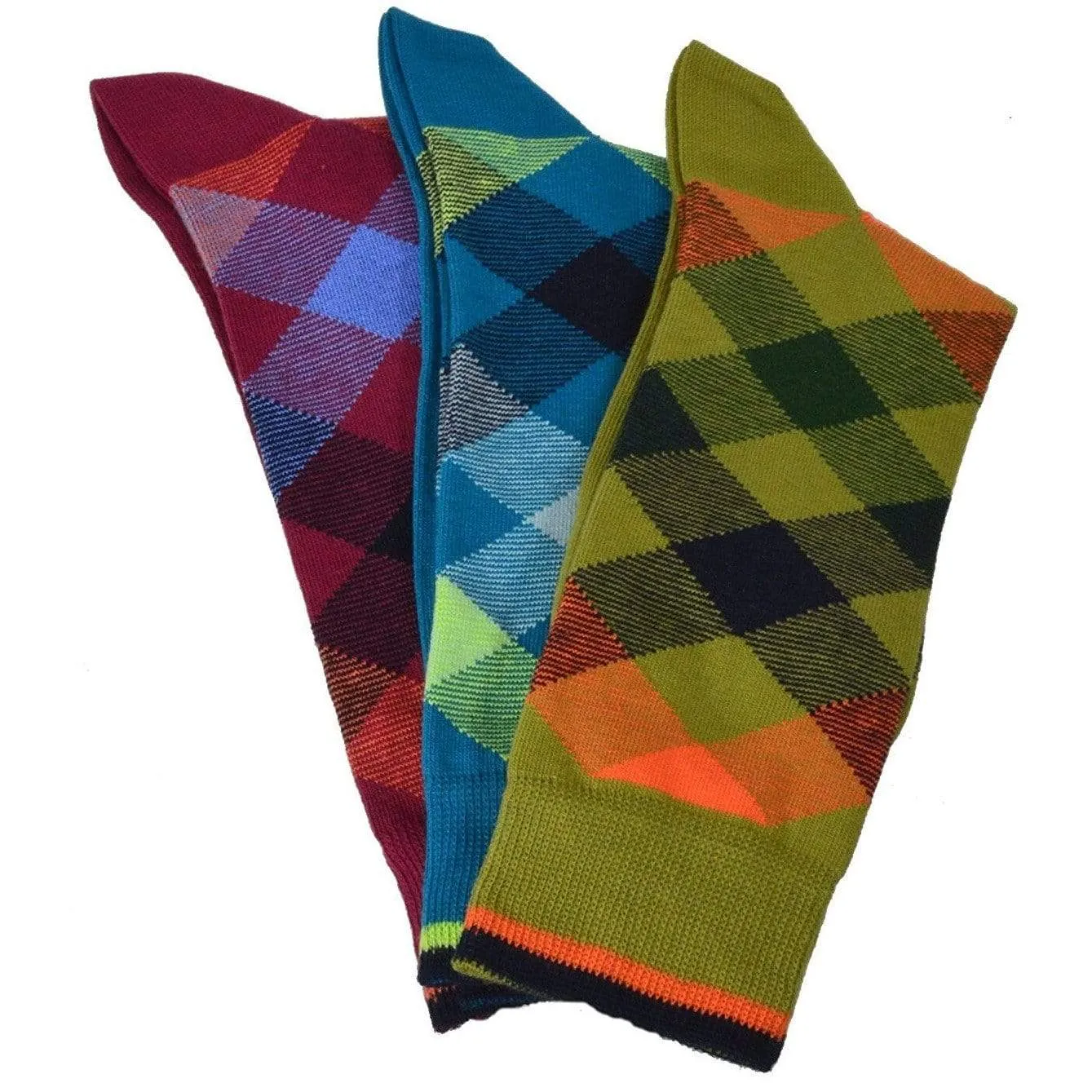 Men's Combed Cotton Socks - Argyle Pattern (3 Pair Packs)