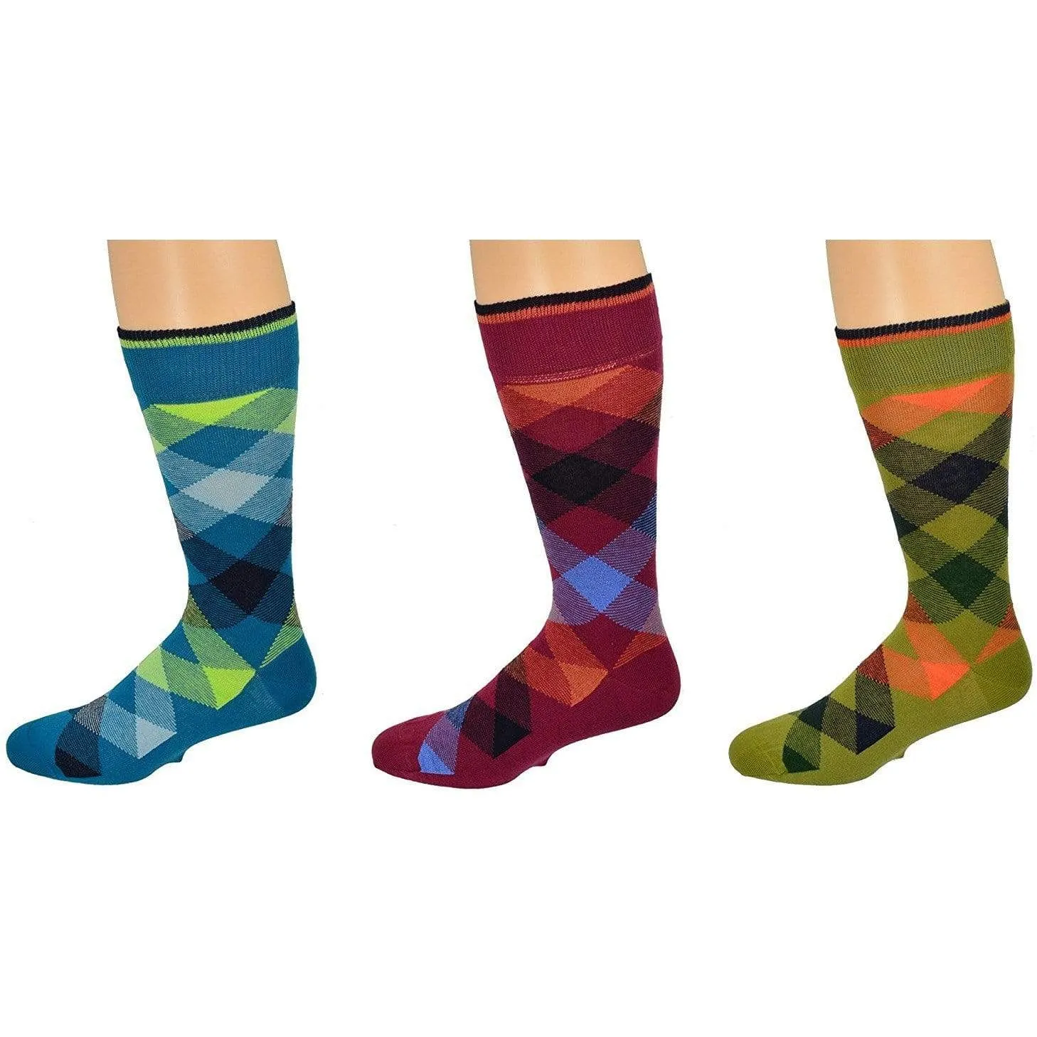 Men's Combed Cotton Socks - Argyle Pattern (3 Pair Packs)