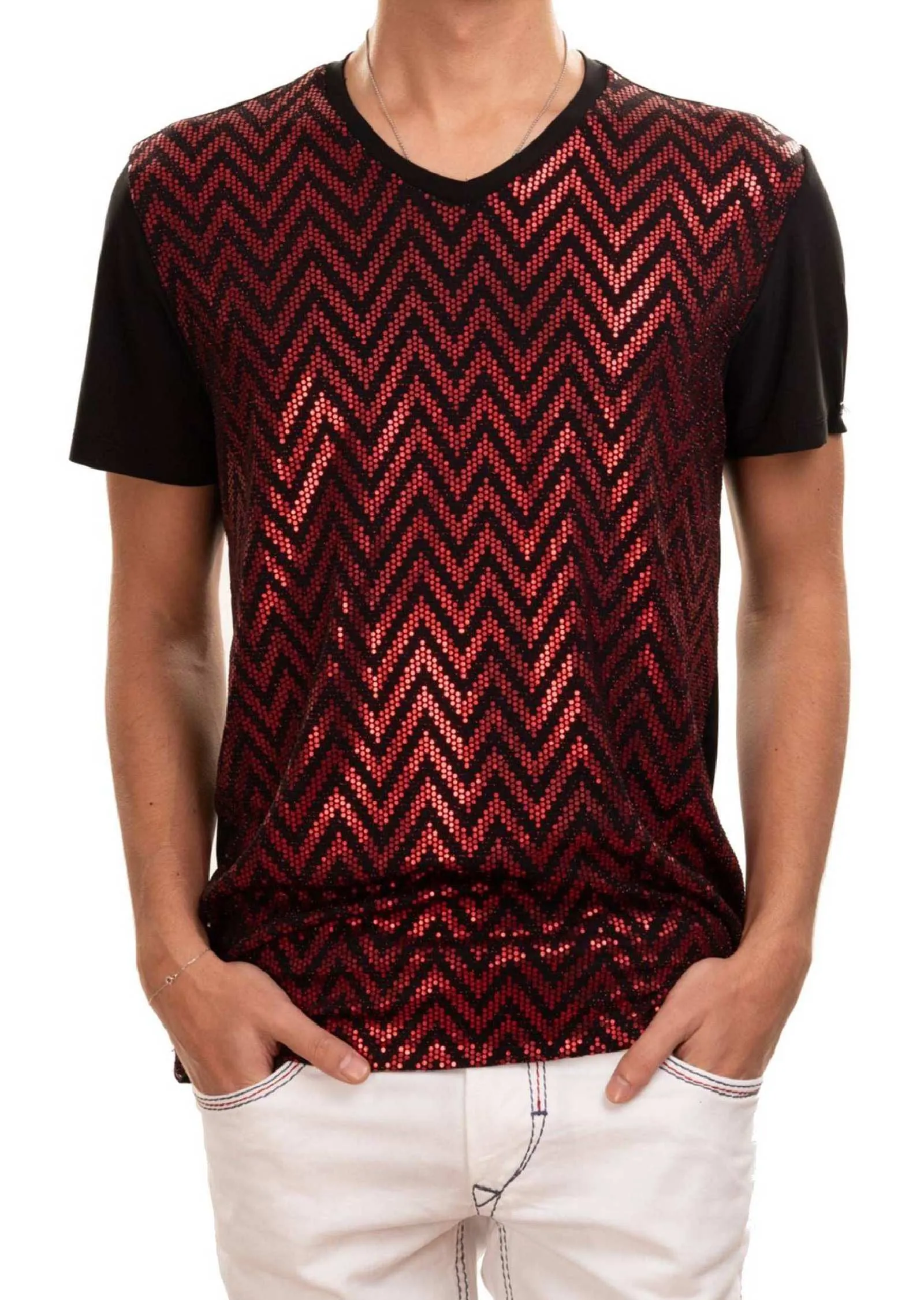 Mondo Black Red Metallic Sequin Spandex Tee