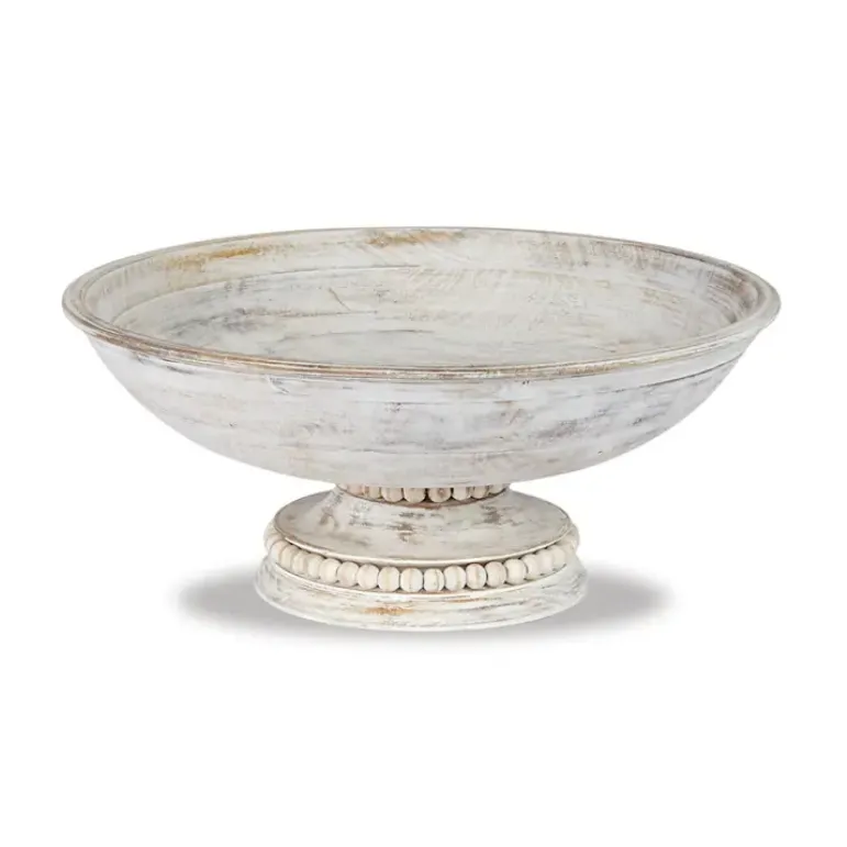 Mudpie Whitewash Beaded Pedestal Bowl