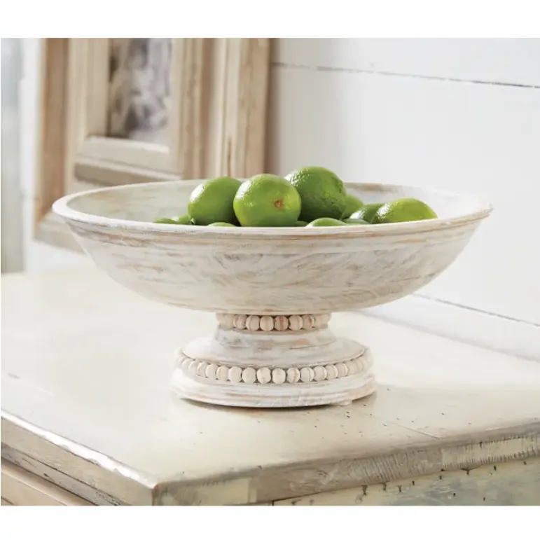 Mudpie Whitewash Beaded Pedestal Bowl