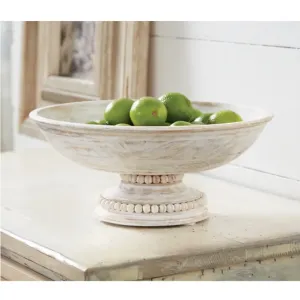 Mudpie Whitewash Beaded Pedestal Bowl