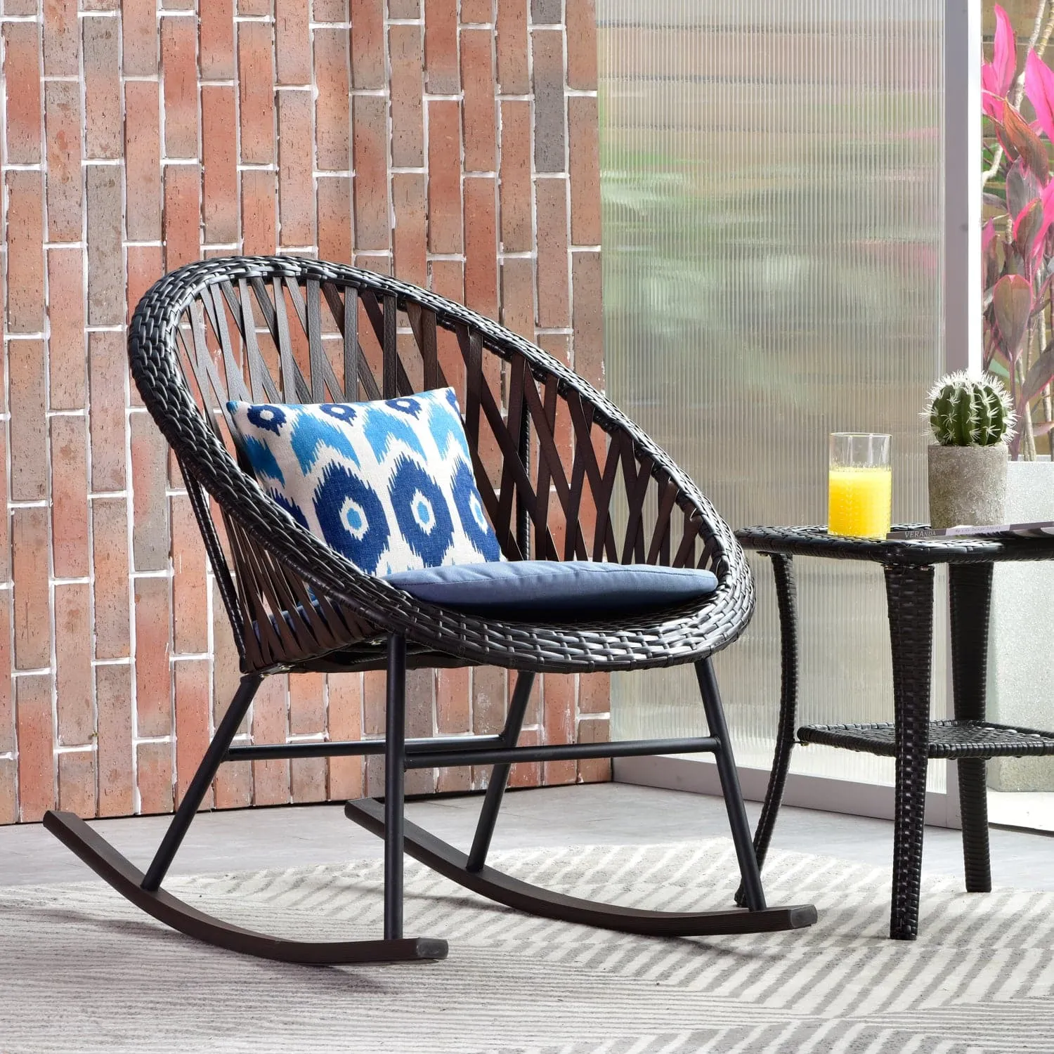 Ovios Patio 2 Pieces Outdoor Rocking Swivel Chairs with Glass Coffee Table