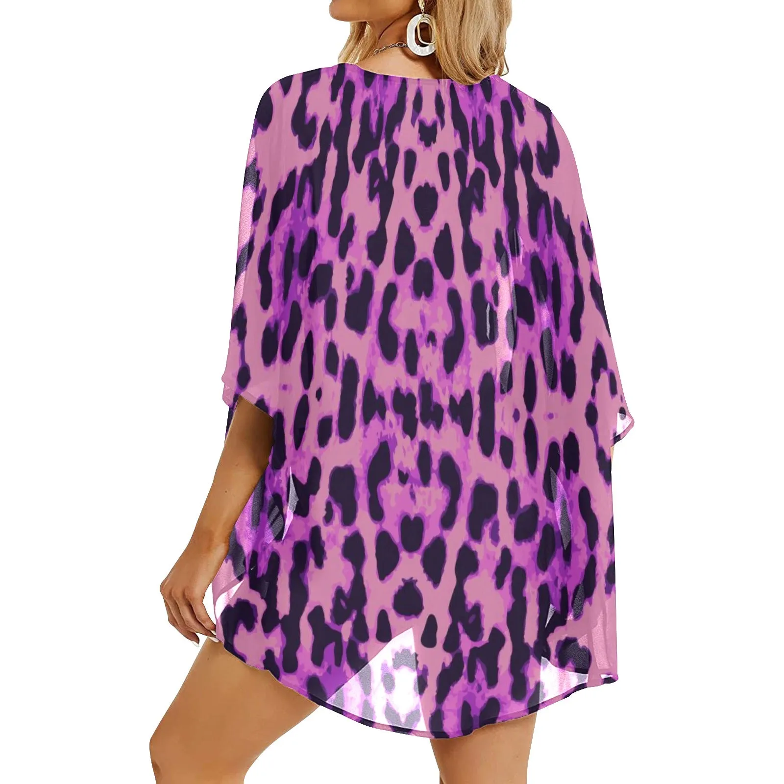 Purple Cheetah Women's Chiffon Kimono)