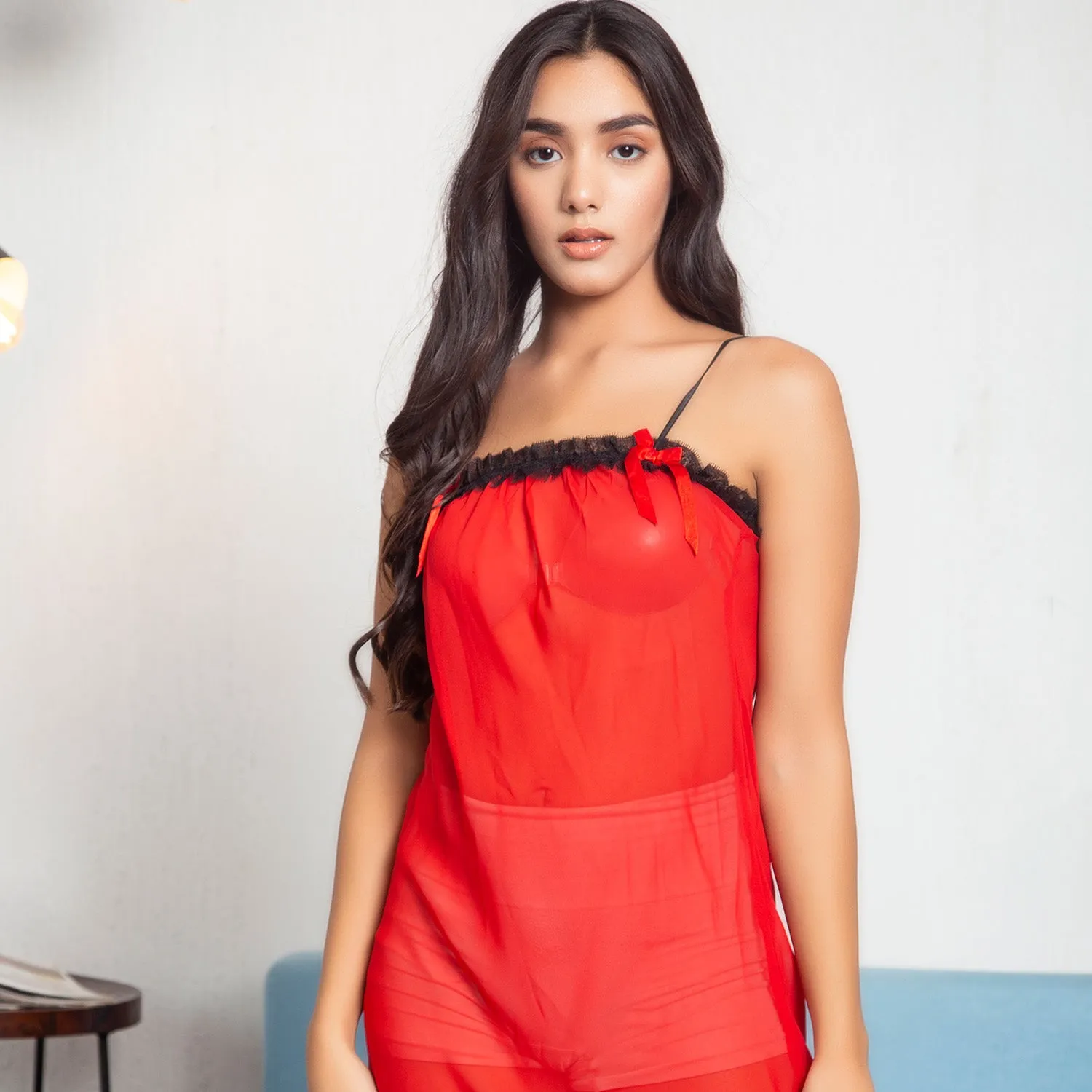 Red Chiffon Babydoll