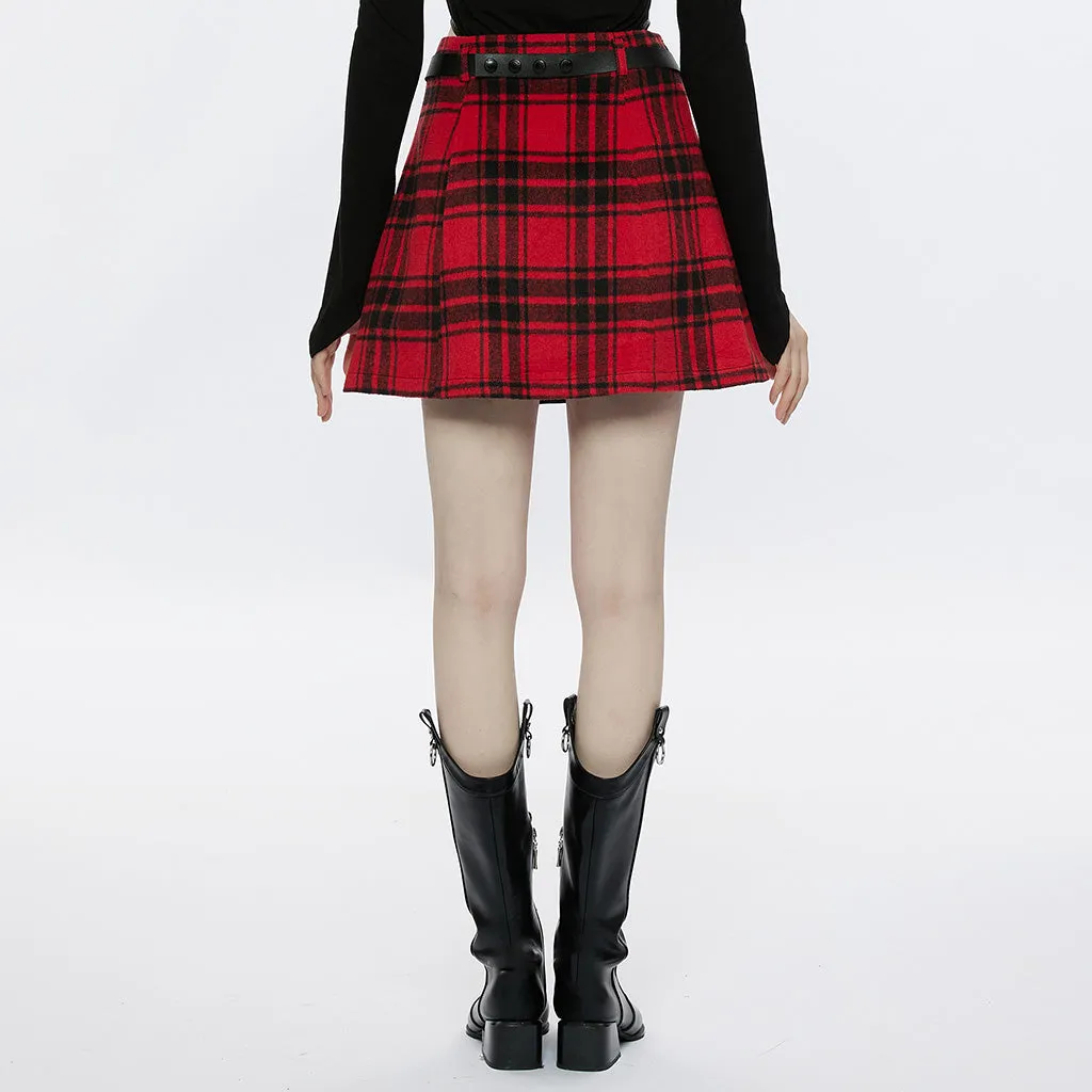 Rigid Cracked Fine Faux Leather Comfortable And Warm Plaid Splicing Skirt