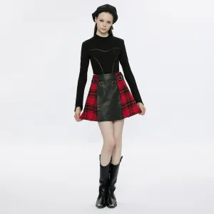 Rigid Cracked Fine Faux Leather Comfortable And Warm Plaid Splicing Skirt