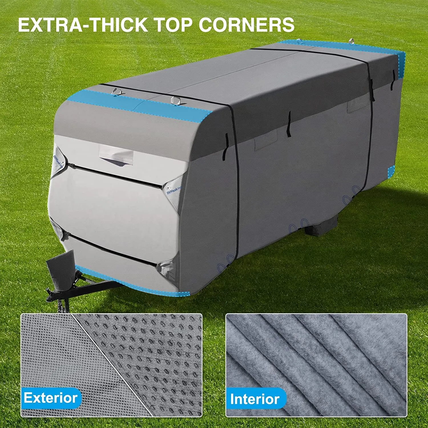 Rvmasking Heavy Duty 6 Layers Top RV Cover Travel Trailer Cover Windproof Camper Cover Fits 26' 1"-28' 6" RV Trailer - Anti-Uv Prevent Top Tearing Caused by Sun Exposure