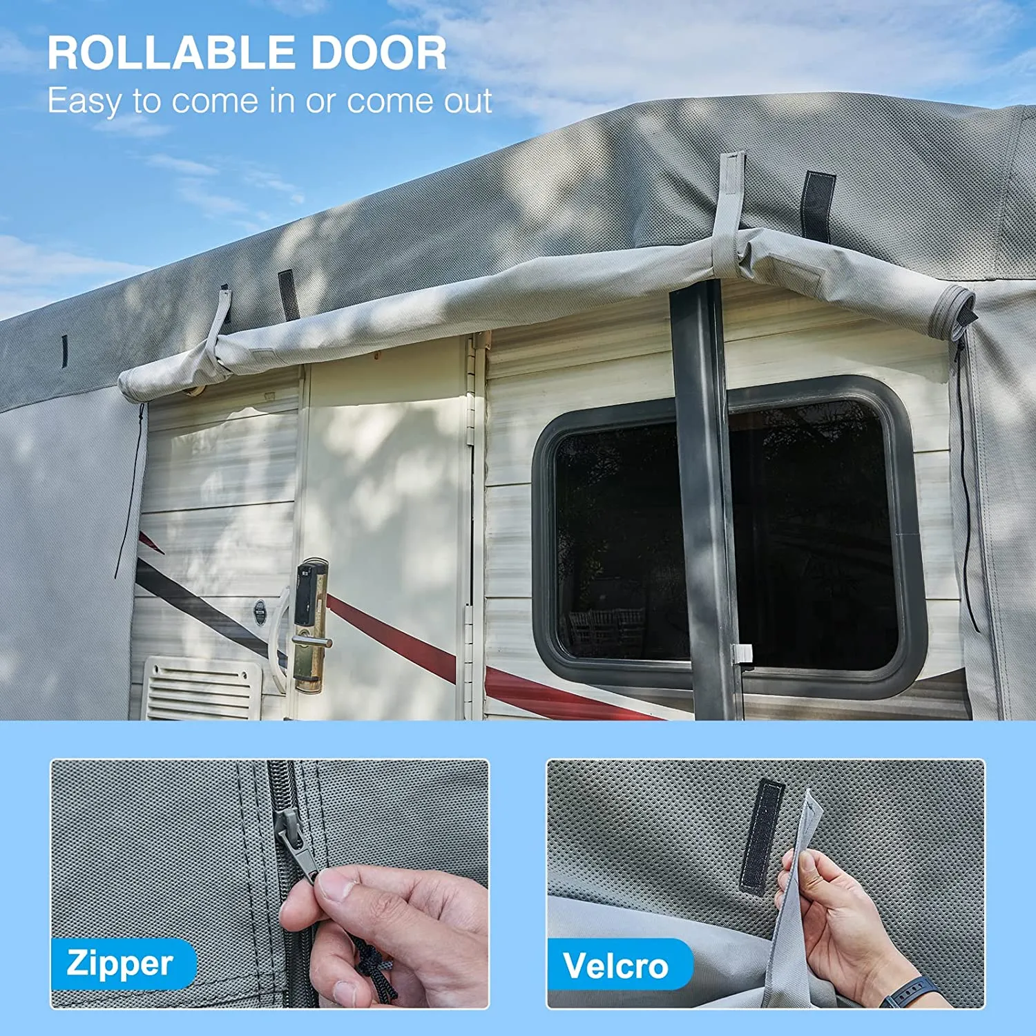 Rvmasking Heavy Duty 6 Layers Top RV Cover Travel Trailer Cover Windproof Camper Cover Fits 26' 1"-28' 6" RV Trailer - Anti-Uv Prevent Top Tearing Caused by Sun Exposure