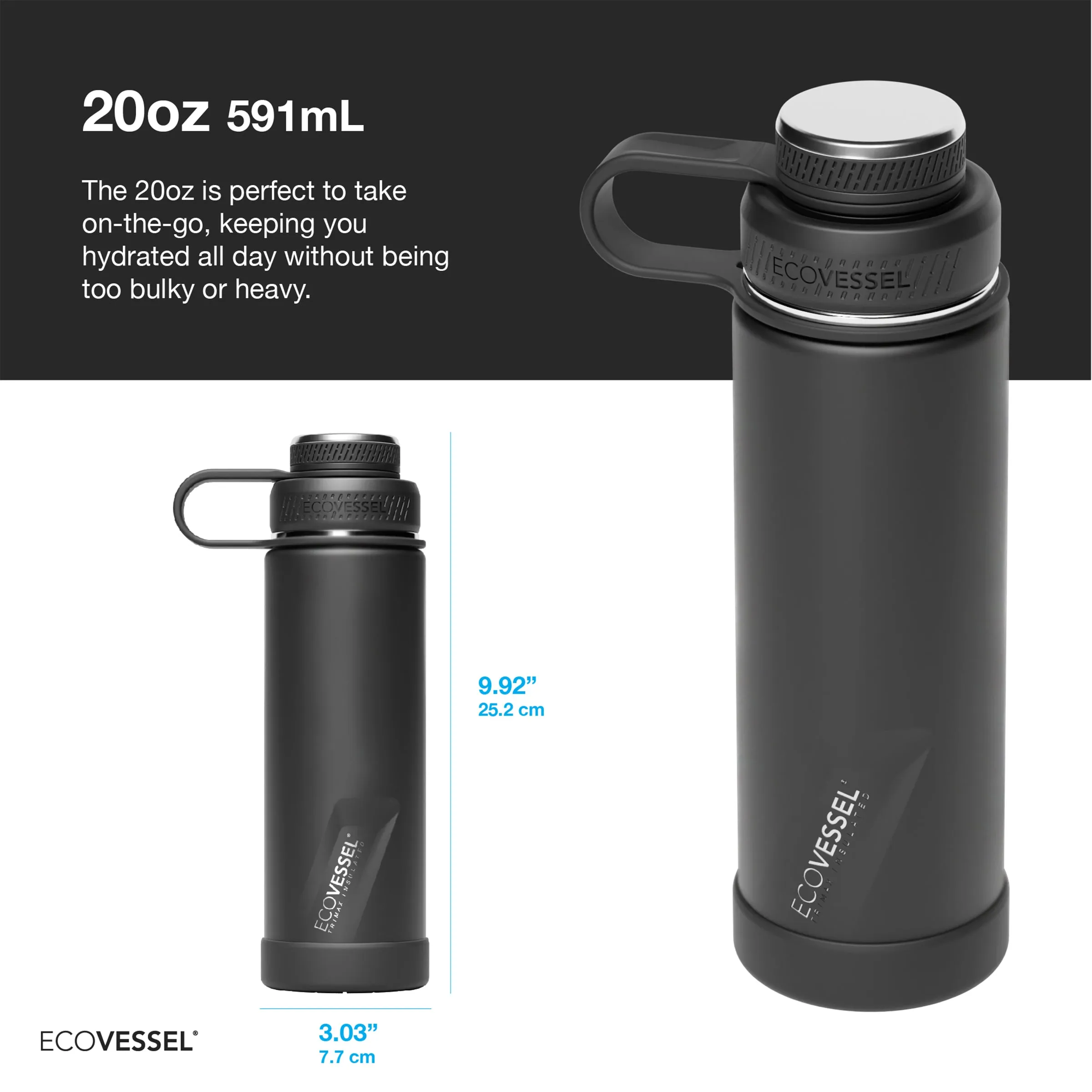 The Boulder - 20 oz Bottle with Screw Top & Strainer