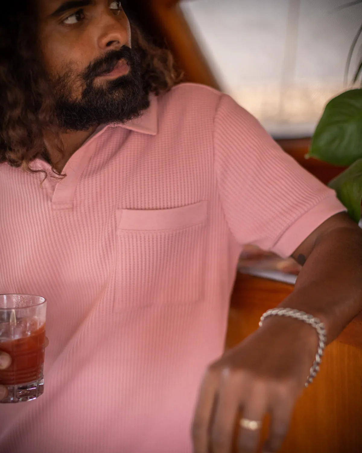 The Cannes Waffle Knit Shirt - Spanish Rose