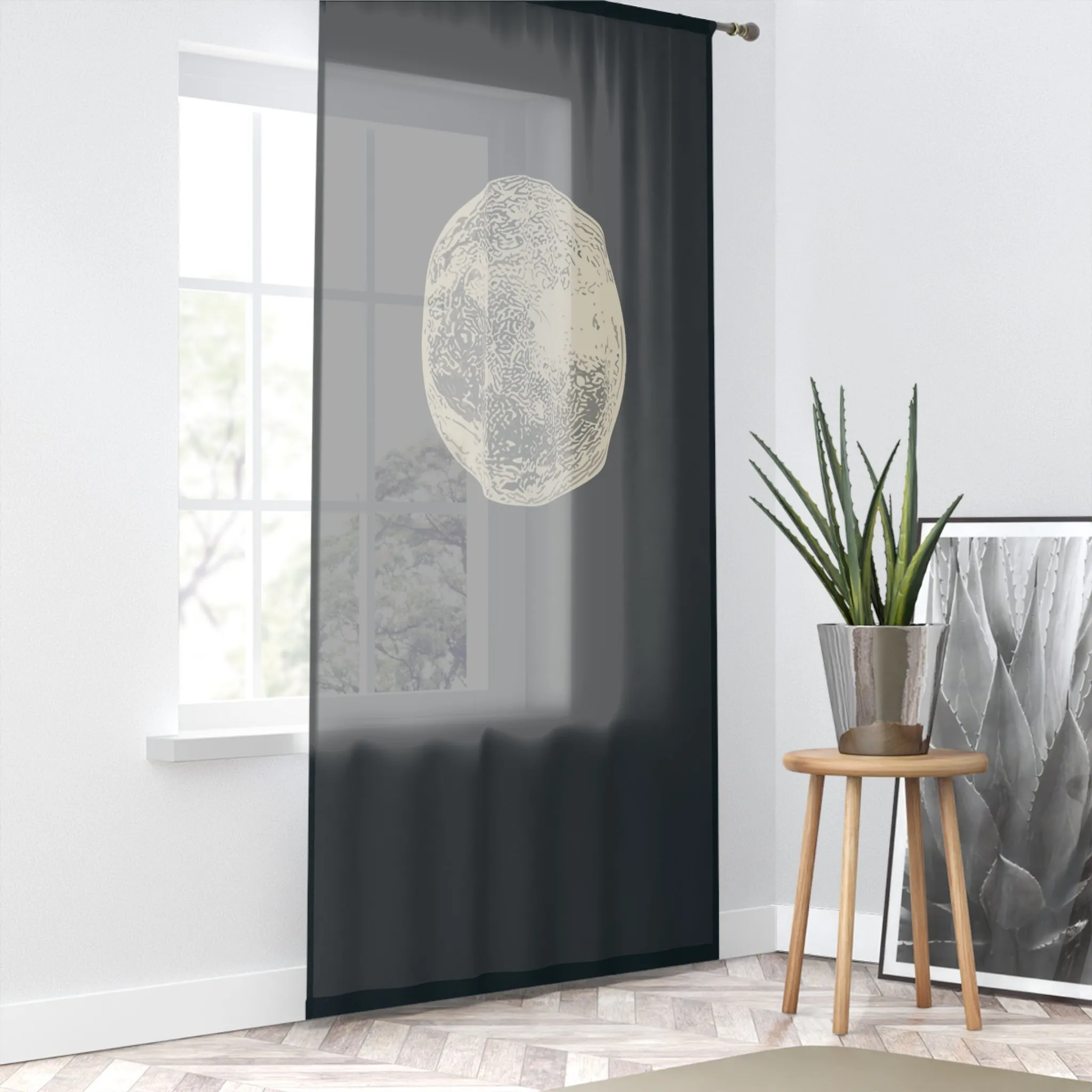 Vampire Art Grunge Goth Black Night Sky with Moon Sheer Window Curtain