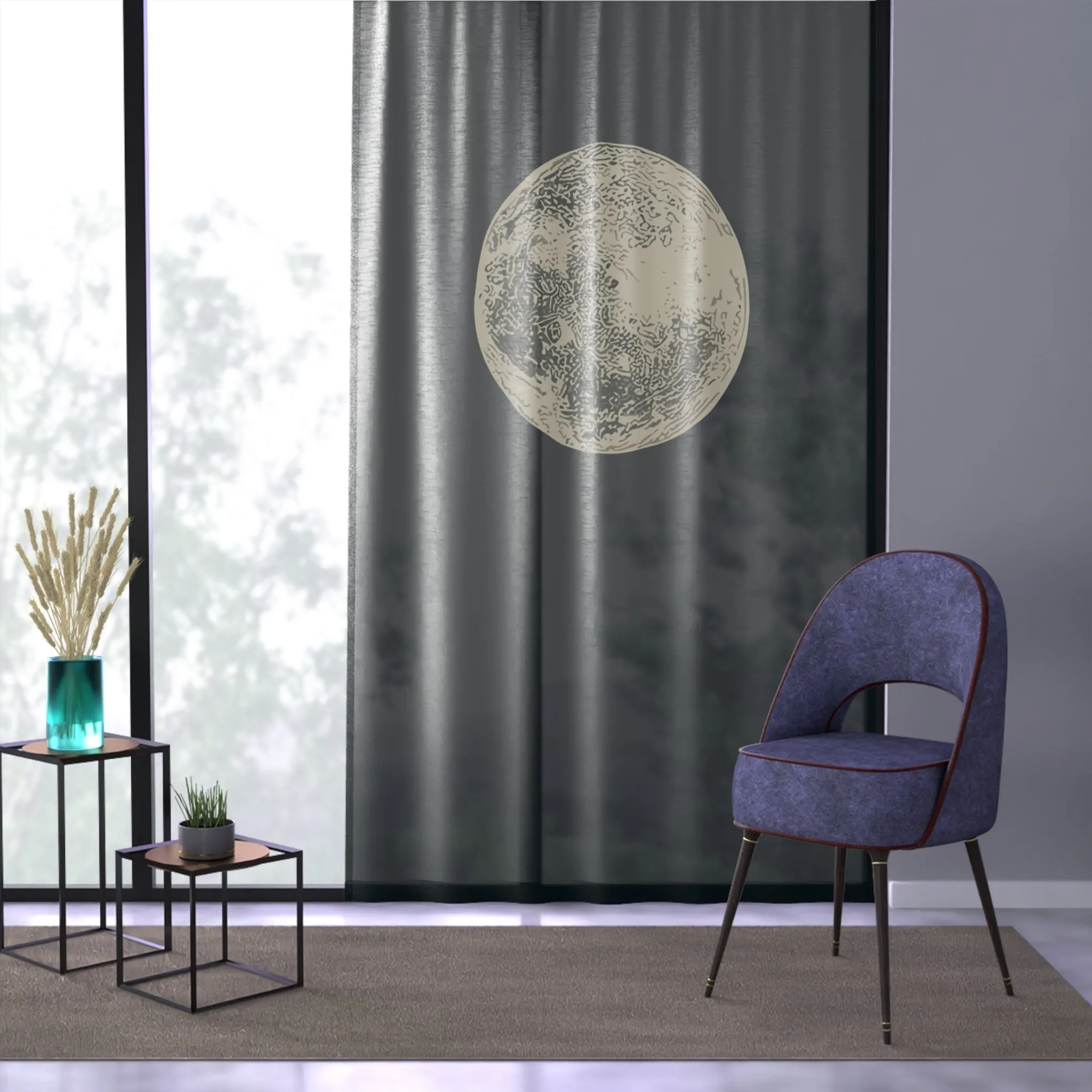 Vampire Art Grunge Goth Black Night Sky with Moon Sheer Window Curtain