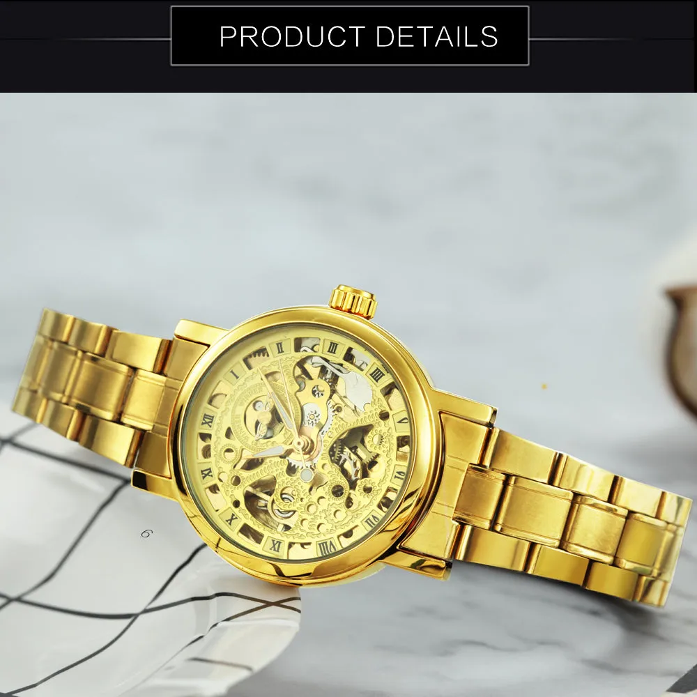 Winner Golden Luxury Watch Female Hollow Automatic Mechanical Watch Waterproof Quality Watch