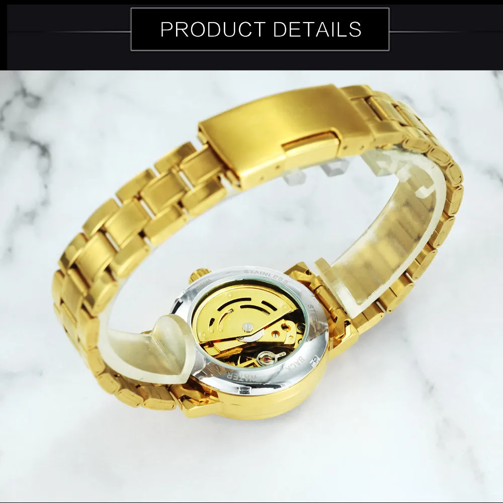 Winner Golden Luxury Watch Female Hollow Automatic Mechanical Watch Waterproof Quality Watch