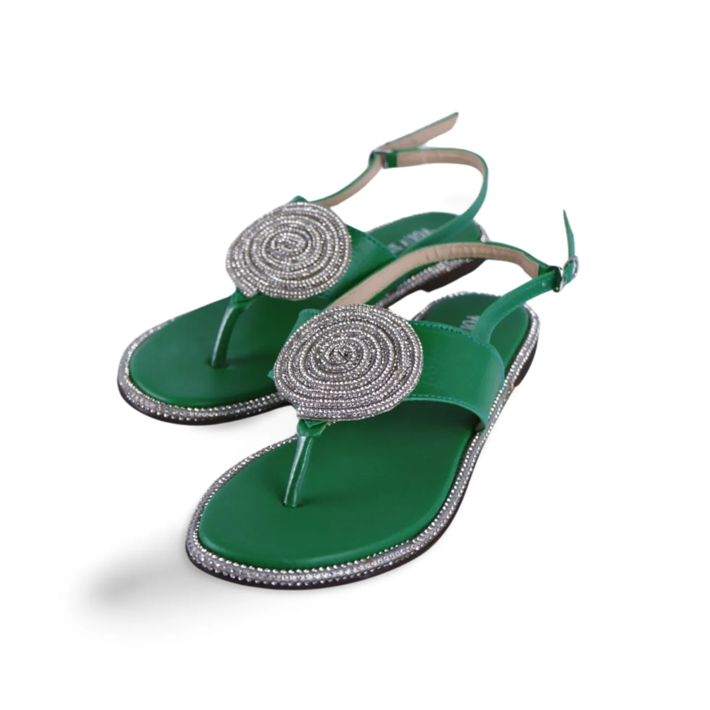 Women's Rhinestone Strap Round Buckle Flip Flops Sandals-1009