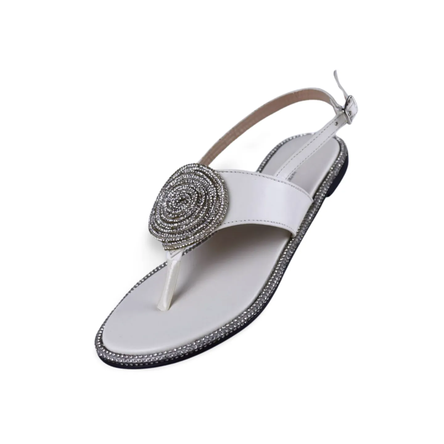 Women's Rhinestone Strap Round Buckle Flip Flops Sandals-1009