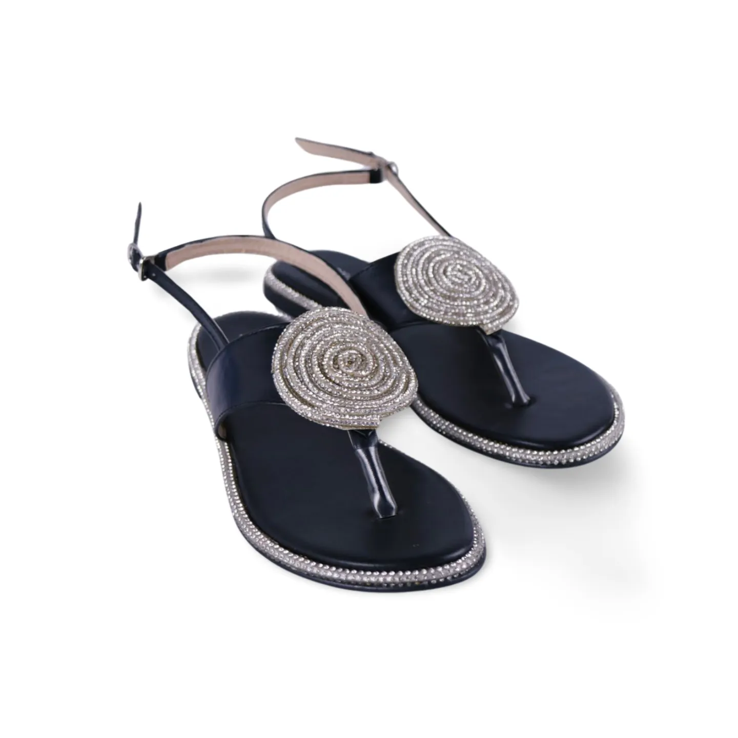 Women's Rhinestone Strap Round Buckle Flip Flops Sandals-1009