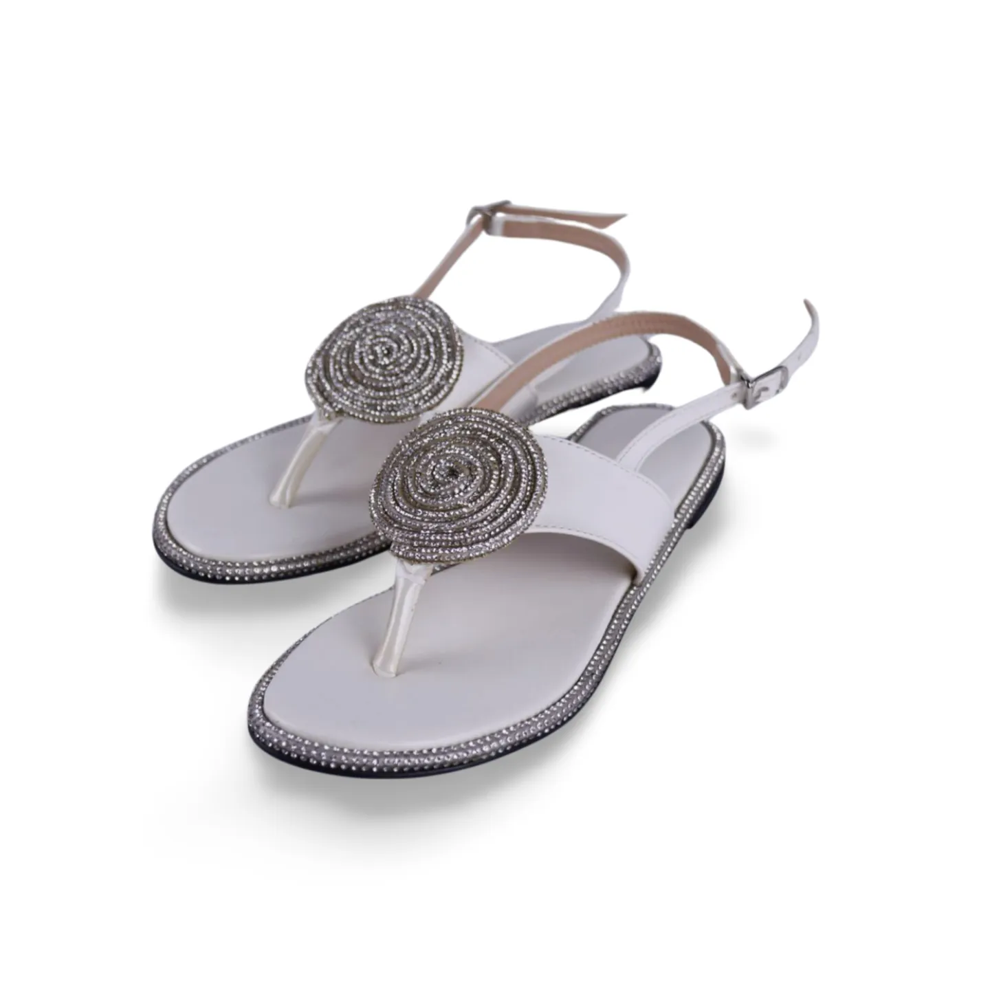 Women's Rhinestone Strap Round Buckle Flip Flops Sandals-1009